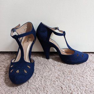 Qupid Nadine Retro Royal Blue Peggy Carter T-Strap Heels